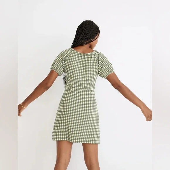 Madewell. Jacquard Puff-Sleeve Mini Dress in Faded Palm Gingham Check. Medium. - Picture 4 of 14